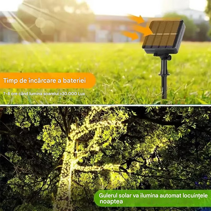 Set 2 x Ghirlanda Solara 300 LED din Sarma de Cupru – 3m, 8 Jocuri de Lumini, Diverse Culori