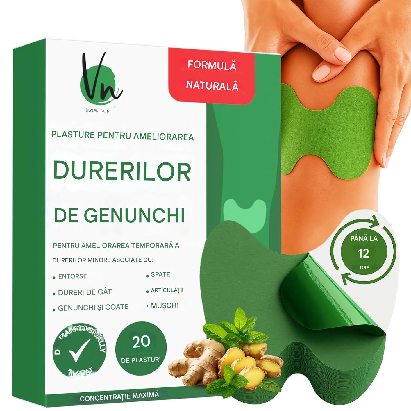 Set 100 Plasturi pentru Genunchi, Formula Naturala cu Plante Medicinale, Calmare Rapida a Durerii Articulare