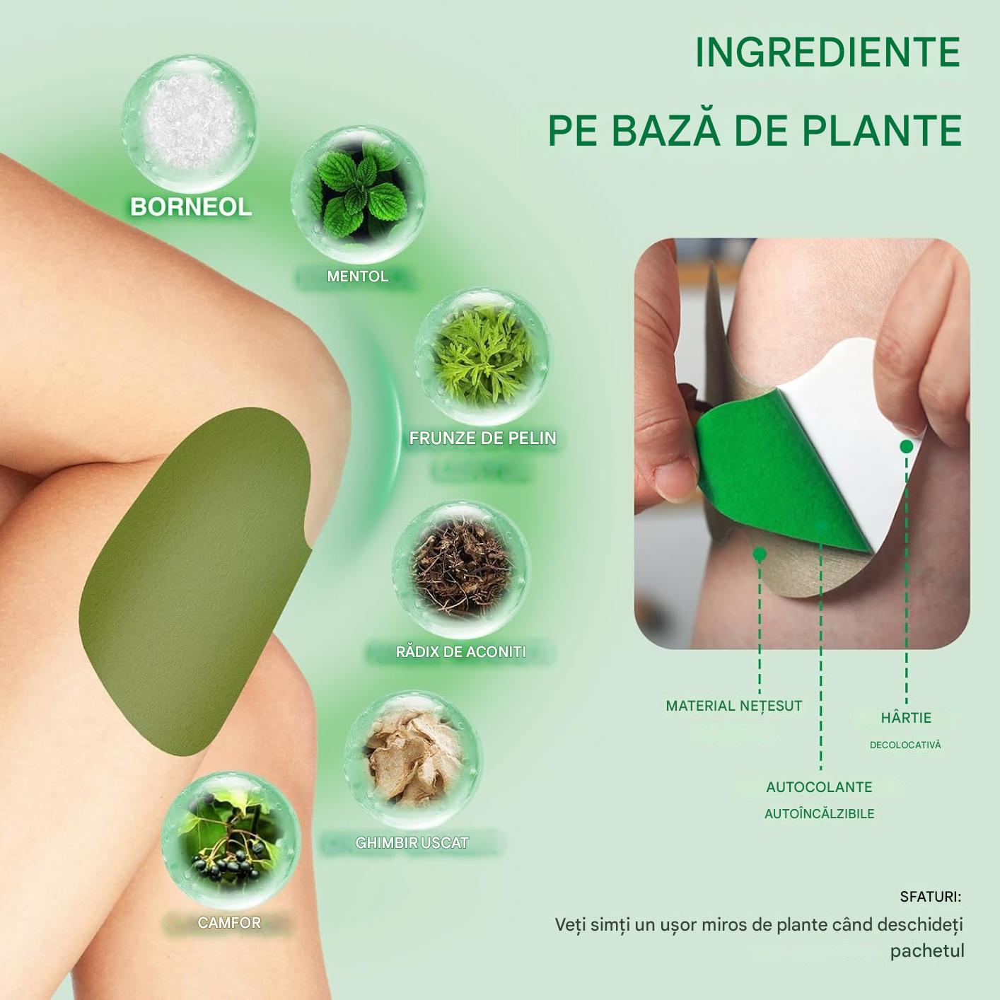 Set 100 Plasturi pentru Genunchi, Formula Naturala cu Plante Medicinale, Calmare Rapida a Durerii Articulare