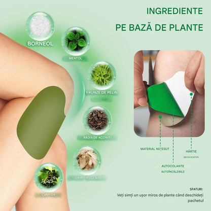 Set 100 Plasturi pentru Genunchi, Formula Naturala cu Plante Medicinale, Calmare Rapida a Durerii Articulare