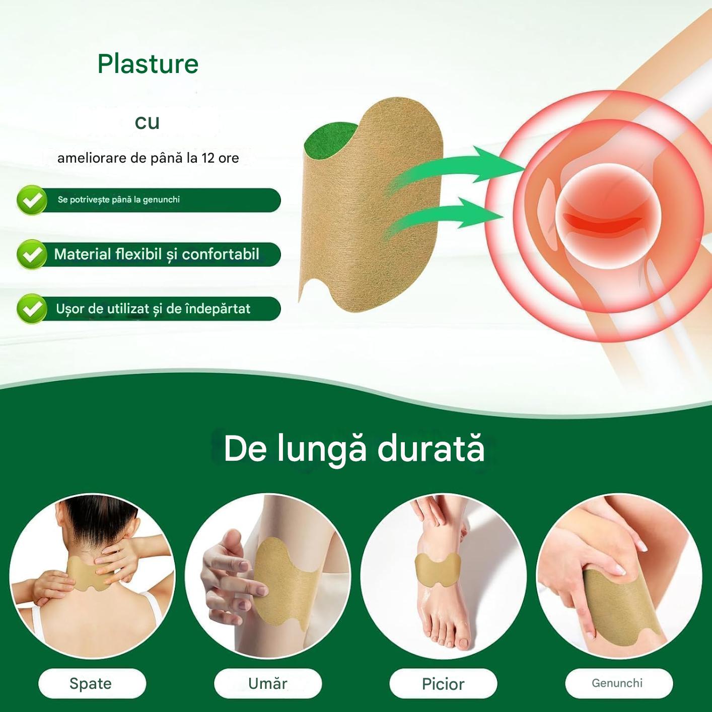 Set 100 Plasturi pentru Genunchi, Formula Naturala cu Plante Medicinale, Calmare Rapida a Durerii Articulare