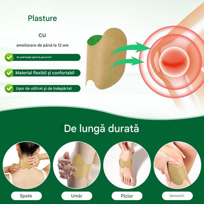 Set 100 Plasturi pentru Genunchi, Formula Naturala cu Plante Medicinale, Calmare Rapida a Durerii Articulare