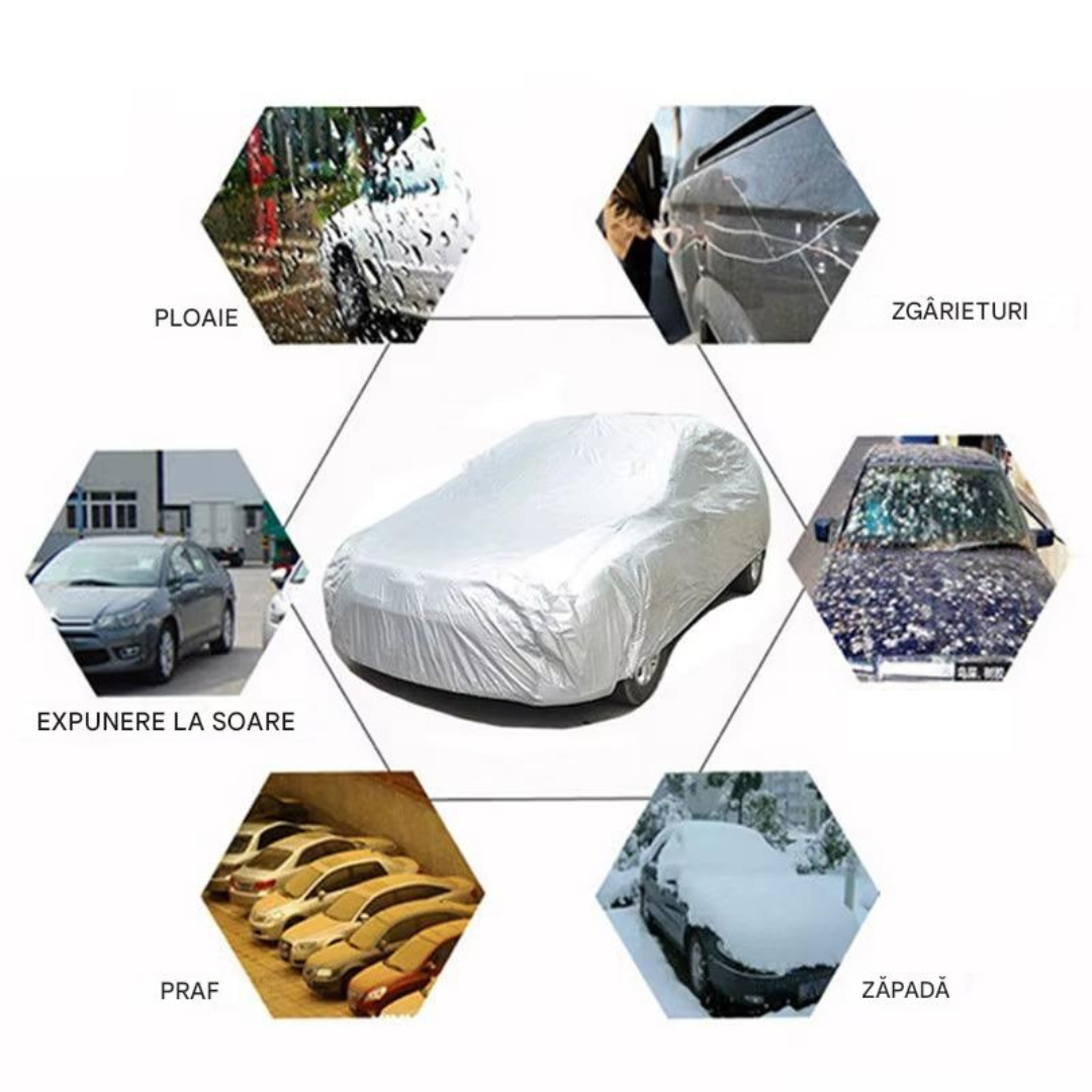 Husa Auto Universala Marimea M, Impermeabila si Rezistenta UV, Protectie Totala Impotriva Ploii, Prafului si Zapezii, Potrivita pentru SUV si Sedan BAS