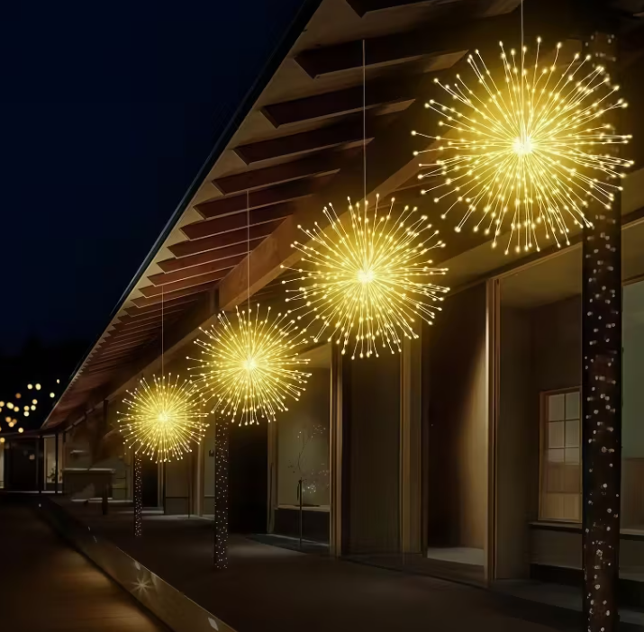Decoratiune Tip Artificii 500 LED Alb Cald, 5 Sfere Luminoase, Interconectabila, 8 Jocuri de Lumini, Interior/Exterior