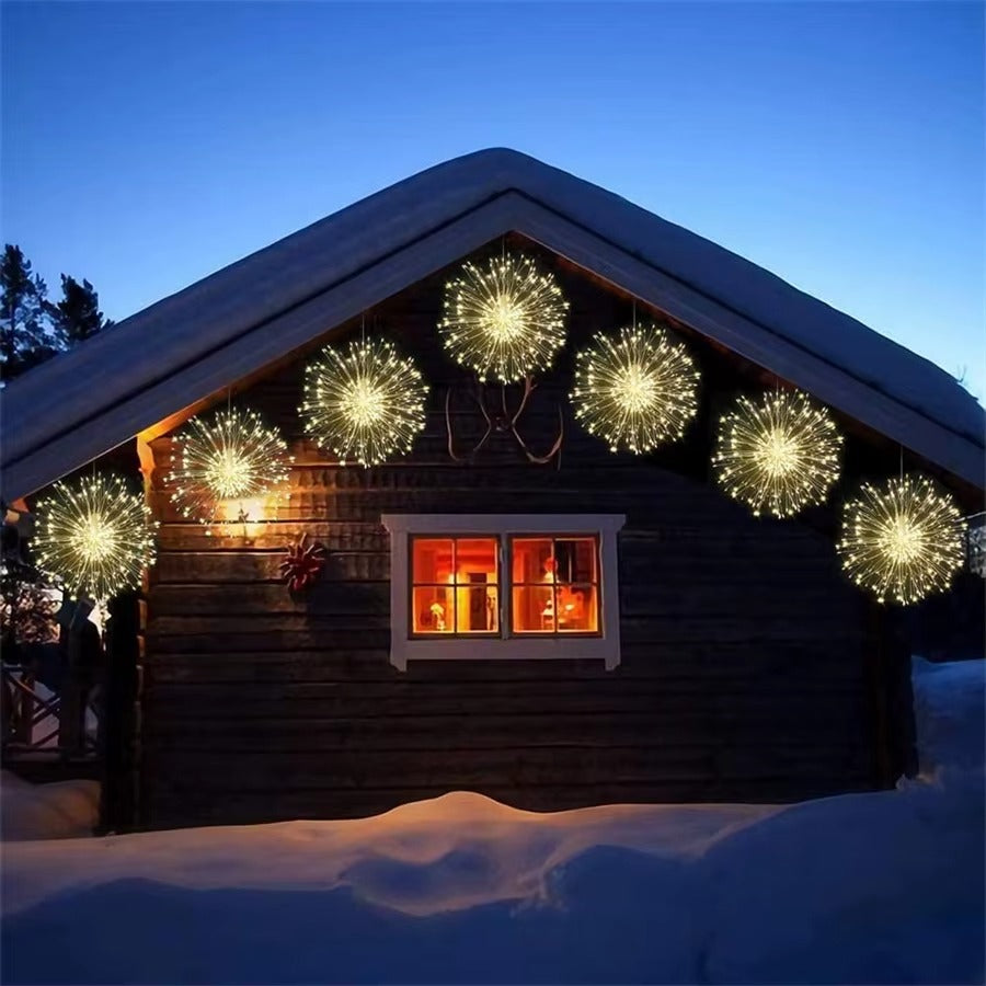 Decoratiune Tip Artificii 500 LED Alb Cald, 5 Sfere Luminoase, Interconectabila, 8 Jocuri de Lumini, Interior/Exterior