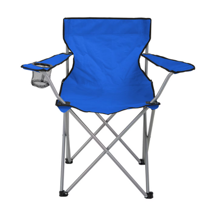 Scaun Pliabil Pentru Camping Cu Cadru Otel Si Material Poliester, Suport Pahar, Usor De Transportat, Design Confortabil Albastru