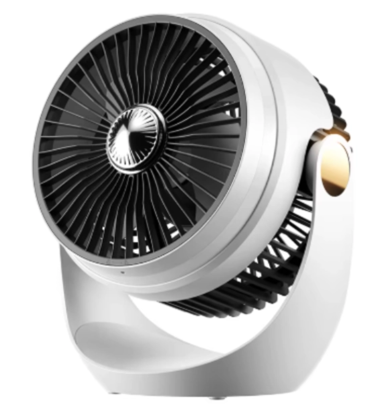 Ventilator Portabil cu Acumulator Reincarcabil, Lumina LED, Rotire 360 Grade si Incarcare USB, 22 x 25 cm, Alb