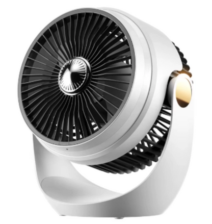 Ventilator Portabil cu Acumulator Reincarcabil, Lumina LED, Rotire 360 Grade si Incarcare USB, 22 x 25 cm, Alb