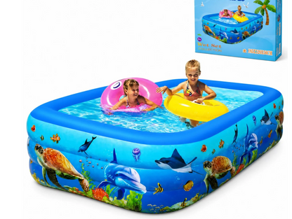 Piscina Gonflabila pentru Copii 300 x 170 x 56 cm, 3 Inele Rezistente, Model Oceanic, Forma Dreptunghiulara