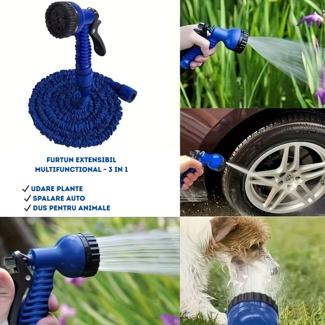 Set Plasa Anti Insecte Magnetica pentru Usa + Furtun Extensibil 22.5M cu Accesoriu de Stropit – Pachet Util pentru Casa si Gradina