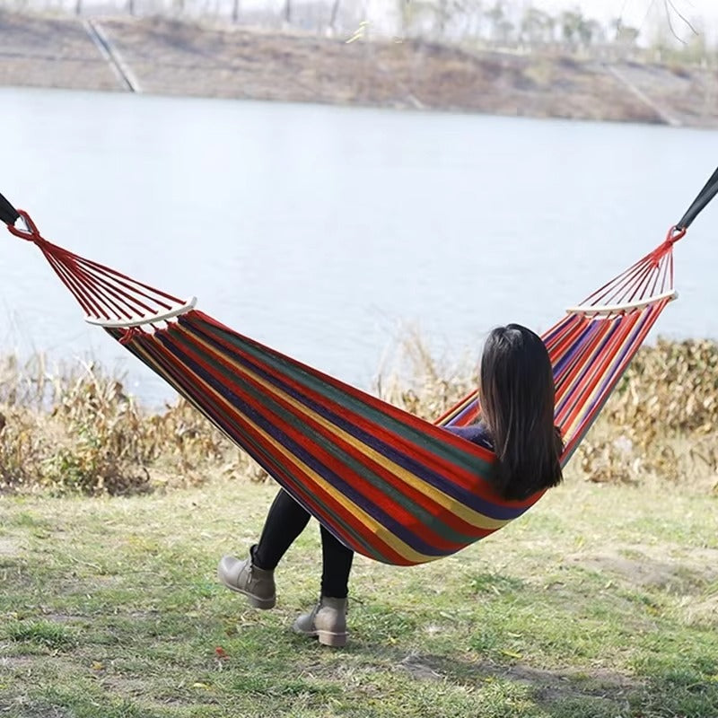 Hamac Multicolor 200x80 cm cu Bare din Lemn – Hamac Gradina pentru Relaxare, Terasa si Camping