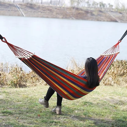 Hamac Multicolor 200x80 cm cu Bare din Lemn – Hamac Gradina pentru Relaxare, Terasa si Camping