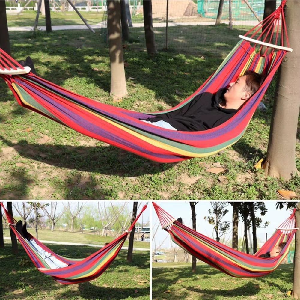 Hamac Multicolor 200x80 cm cu Bare din Lemn – Hamac Gradina pentru Relaxare, Terasa si Camping