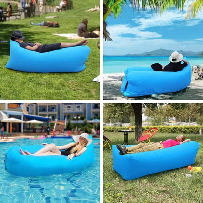 Saltea Gonflabila Sezlong Lazy Bag cu Umflare Rapida fara Pompa – Ideala pentru Plaja, Piscina si Drumetii
