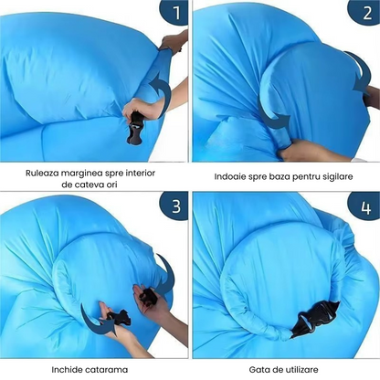 Saltea Gonflabila Sezlong Lazy Bag cu Umflare Rapida fara Pompa – Ideala pentru Plaja, Piscina si Drumetii