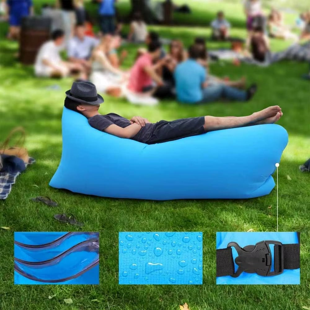 Saltea Gonflabila Sezlong Lazy Bag cu Umflare Rapida fara Pompa – Ideala pentru Plaja, Piscina si Drumetii