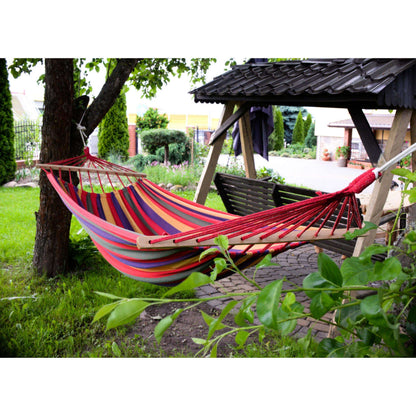 Set 2 x Hamac Colorat cu Bare din Lemn 200x80 cm – Hamac Gradina, Terasa si Camping din Bumbac Rezistent