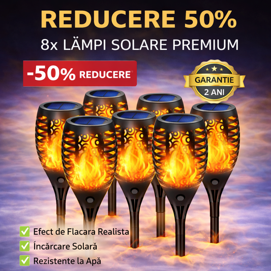Set 8x Lampa Solara Tip Torta cu Efect Flacara, Iluminat Exterior, Gradina