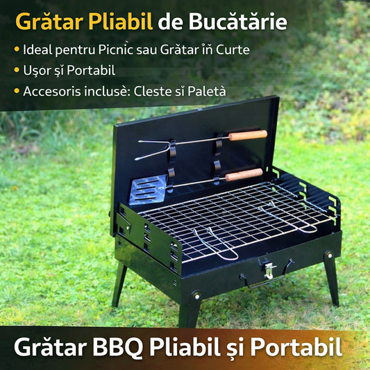 Gratar Pliabil Portabil din Otel – Gratar Carbuni pentru Camping, Curte si Picnic, Usor de Transportat