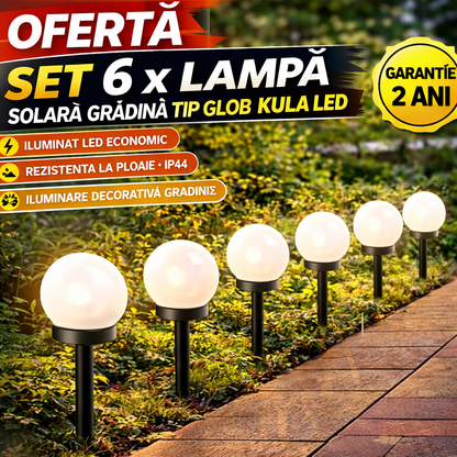 Set 6 x Lampa Solara Gradina Glob, Rezistenta IP44, Iluminare Ambientala Exterior, Ideala pentru Alei, Curte si Gradina