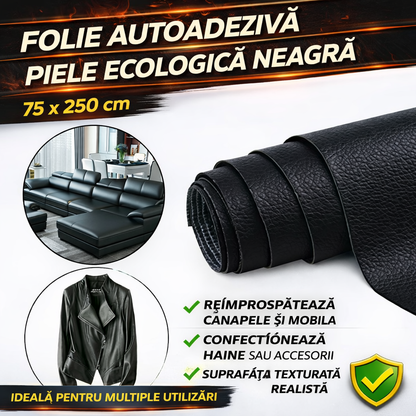 Rola Piele Ecologica Neagra 45×300 cm, Reconditionare Mobila si Interior Auto