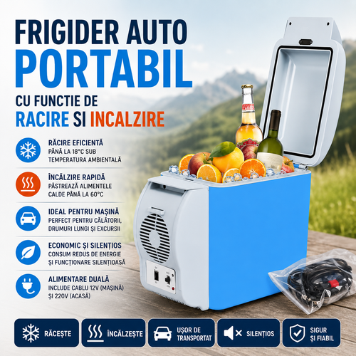 Frigider Auto Portabil cu Functie de Racire si Incalzire – Compact si Usor, Ideal pentru Masina, Camping si Calatorii