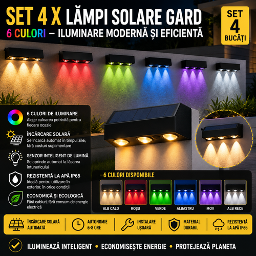 Set 4 x Lampi Solare Gard 6 Culori, Iluminare Automata, Rezistente La Apa