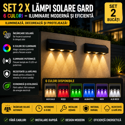 Set 2 x Lampi Solare Gard 6 Culori, Iluminare Automata, Rezistente La Apa