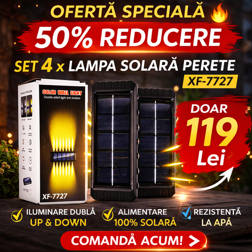 Set 4 x Lampi Solare de Perete cu 16 LED-uri, Iluminare Sus si Jos, Protectie IP65, Incarcare Automata si Baterie 2000 mAh