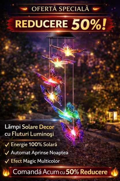 Lampa Solara Suspendata cu Fluturi LED Multicolor – Decoratiune Gradina si Terasa, Efect Luminos RGB, Incarcare Solara Automata