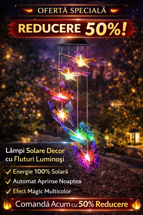 Lampa Solara Suspendata cu Fluturi LED Multicolor – Decoratiune Gradina si Terasa, Efect Luminos RGB, Incarcare Solara Automata