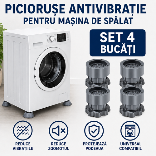 Set 4 x Picioruse Reglabile Pentru Masina de Spalat, Anti-zgomot si Antiderapante