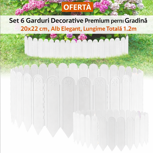 Set 6 Garduri Decorative Premium pentru Gradina, 20x22 cm, Alb Elegant, Lungime Totala 1.2m, Rezistente la Intemperii