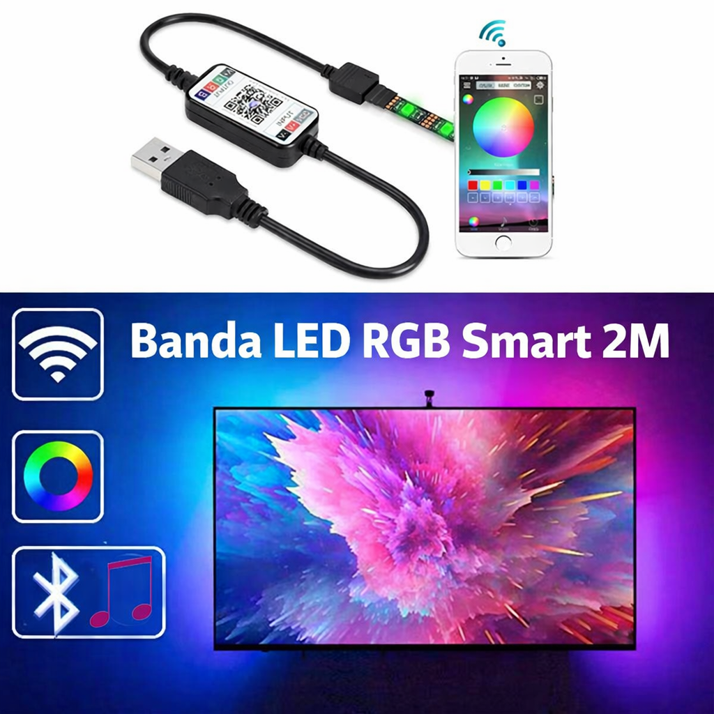 Banda LED RGB Smart 2M – Lumina Ambientala Premium Pentru TV