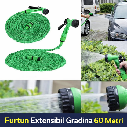Furtun Extensibil Gradina 60 Metri cu Accesoriu Multifunctional de Stropit – Furtun Elastic pentru Udat, Spalat si Irigat