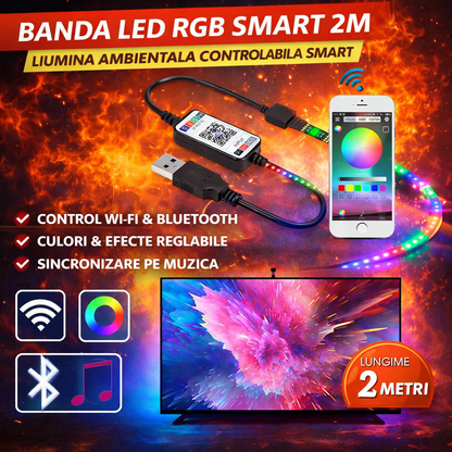 Banda LED RGB Smart 2M – Lumina Ambientala Premium Pentru TV