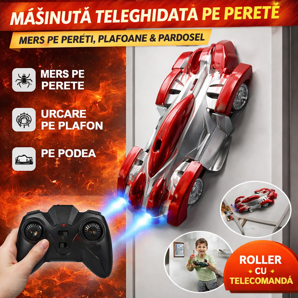 Masina care merge pe tavan Wall Climber. Control la distanta 10 metri