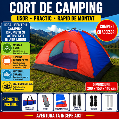 Cort pentru Camping 2-3 Persoane cu Plasa pentru Insecte 200 x 120 x 110 cm