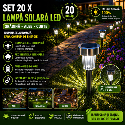 Set 20 x Lampa Solara LED Tip Tarus pentru Gradina, Alee si Curte – Iluminare Automata Exterior, Rezistente la Intemperii