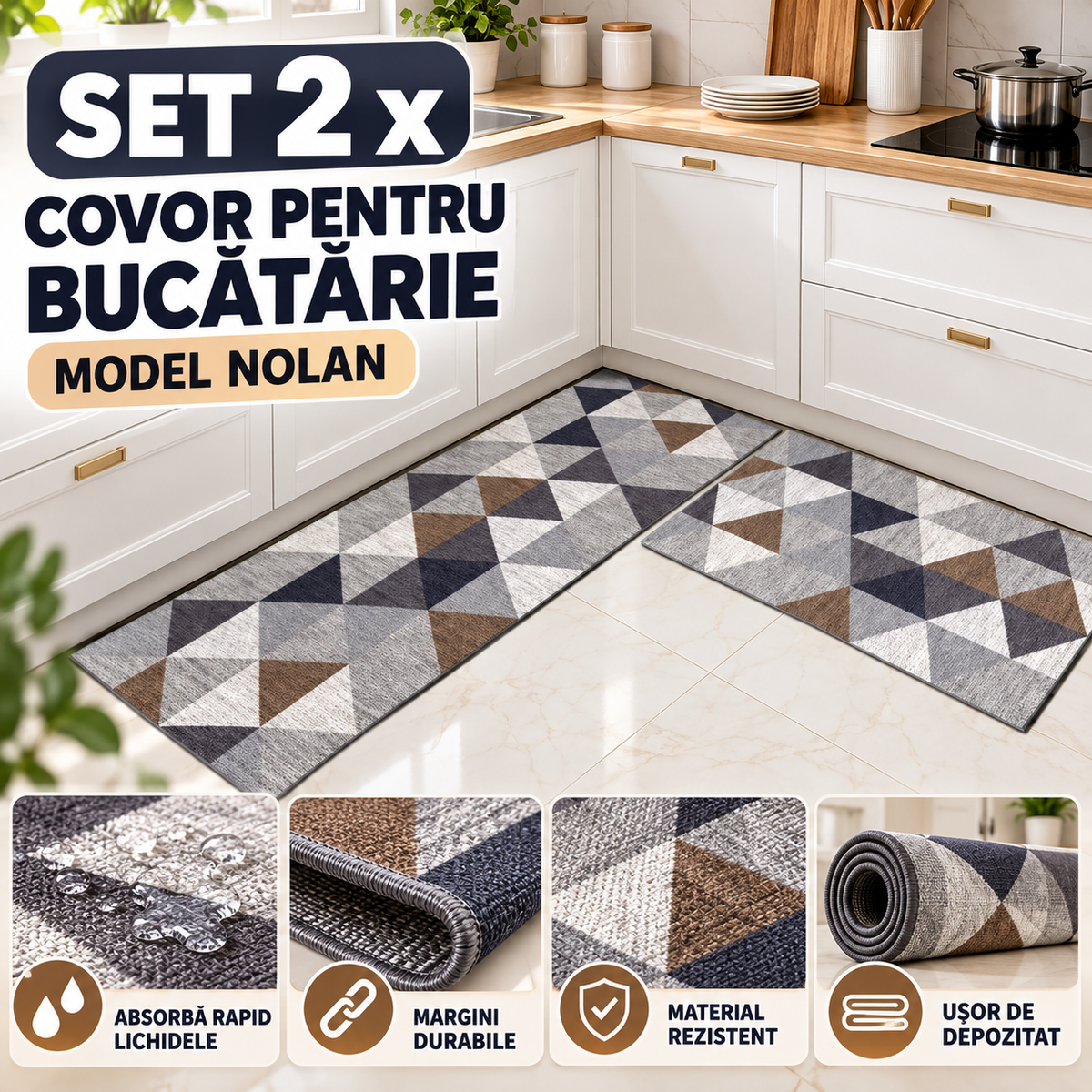 Set 2 x Covor pentru Bucatarie - Model Nolan