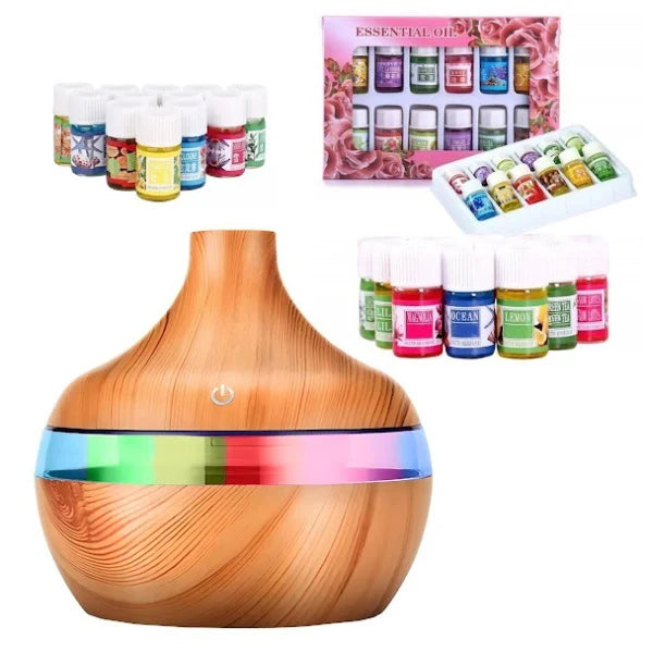 Difuzor Aromaterapie 1+1 si Cadou 24 Uleiuri Esentiale, LED, Silentios