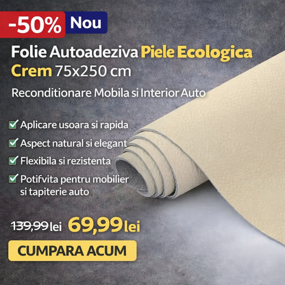 Folie Autoadeziva Piele Ecologica Crem 75x250 cm, Reconditionare Mobila si Interior Auto, Flexibila si Durabila
