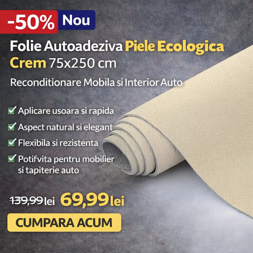 Folie Autoadeziva Piele Ecologica Crem 75x250 cm, Reconditionare Mobila si Interior Auto, Flexibila si Durabila