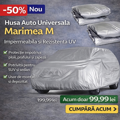 Husa Auto Universala Marimea M, Impermeabila si Rezistenta UV, Protectie Totala Impotriva Ploii, Prafului si Zapezii, Potrivita pentru SUV si Sedan BAS