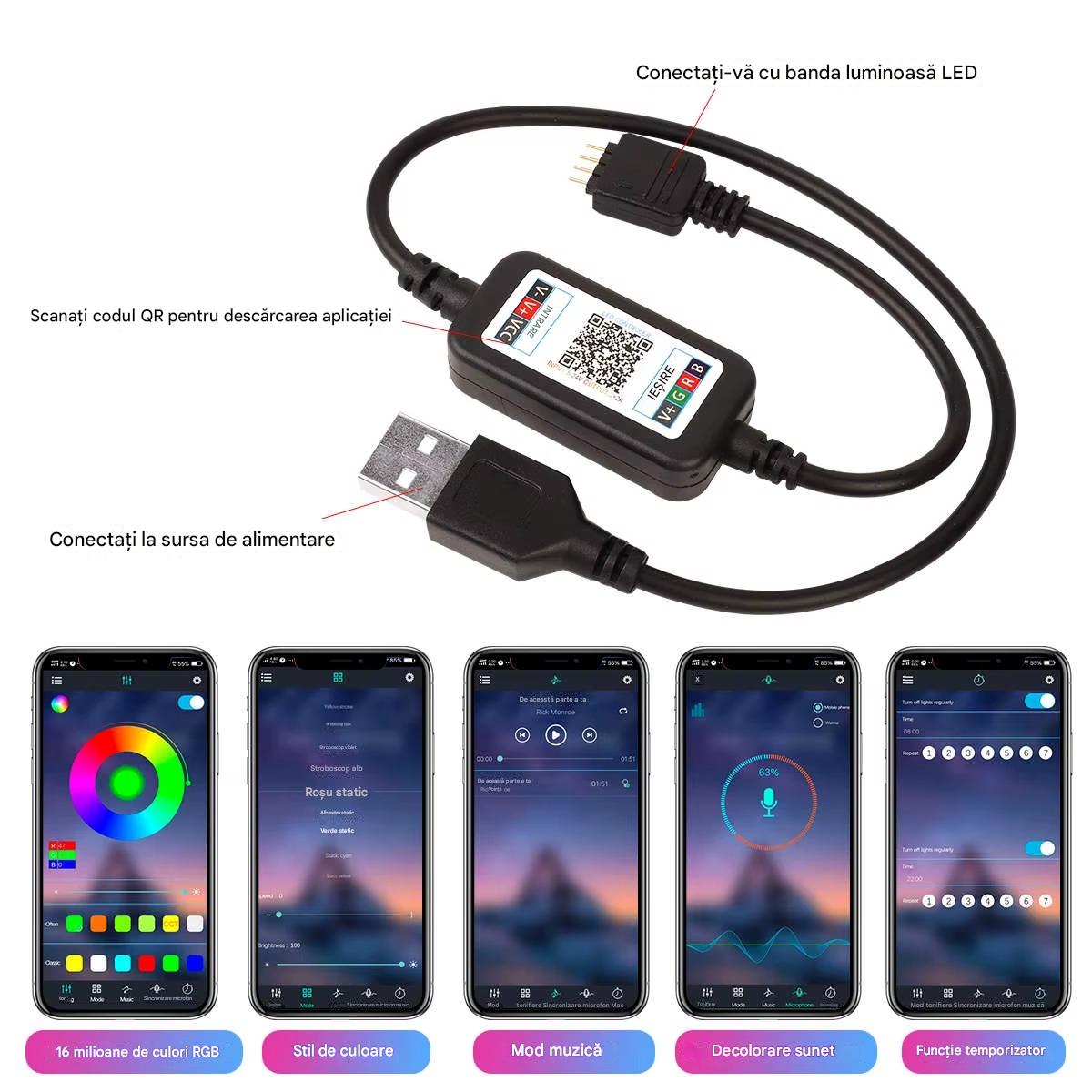 Banda LED RGB Smart 2M – Lumina Ambientala Premium Pentru TV