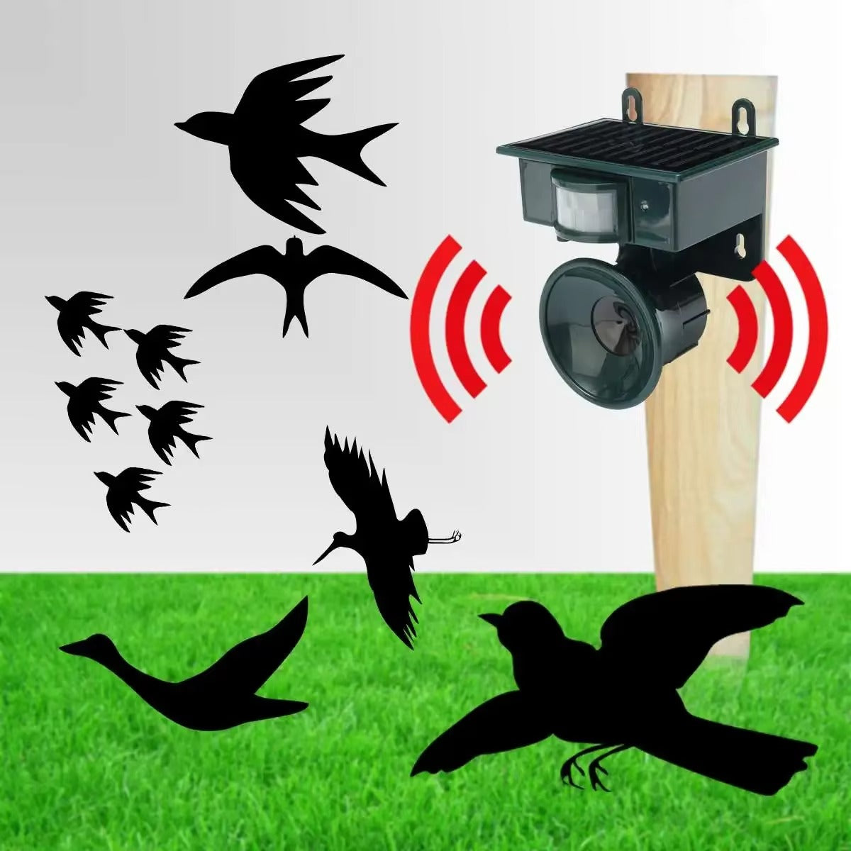 Sistem Solar Anti Pasari pentru Gradina, Terasa si Acoperis – Aparat cu Ultrasunete si Detector Miscare