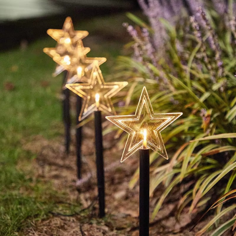 Set 5 x Decoratiune Solara Luminoasa Stea LED pentru Gradina - Iluminat Festiv Exterior Alb Cald