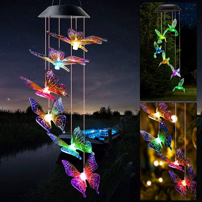 Lampa Solara Suspendata cu Fluturi LED Multicolor – Decoratiune Gradina si Terasa, Efect Luminos RGB, Incarcare Solara Automata