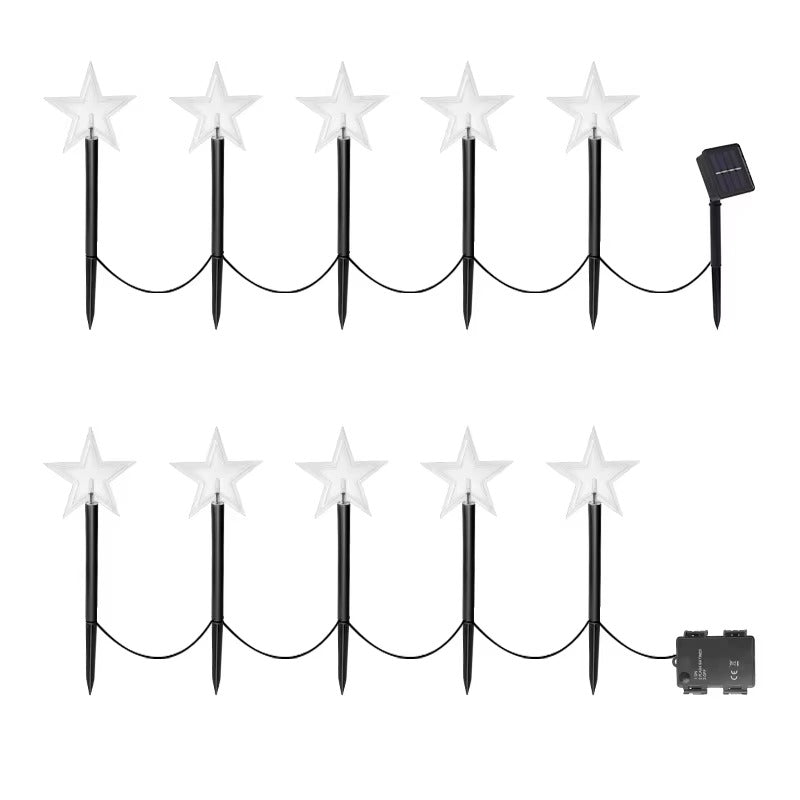 Set 5 x Decoratiune Solara Luminoasa Stea LED pentru Gradina - Iluminat Festiv Exterior Alb Cald