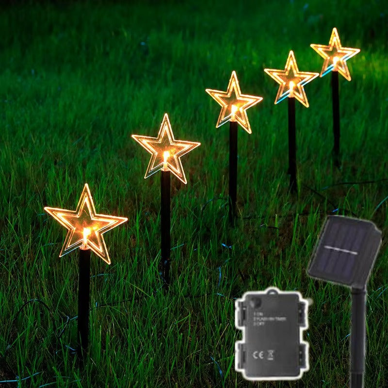 Set 5 x Decoratiune Solara Luminoasa Stea LED pentru Gradina - Iluminat Festiv Exterior Alb Cald